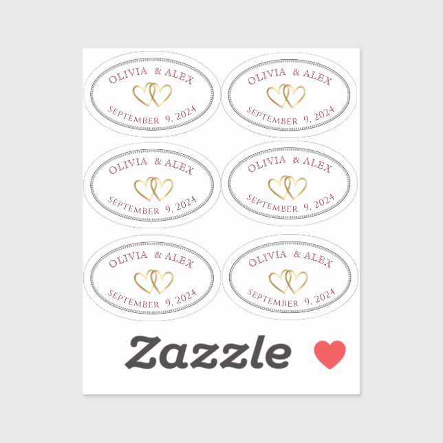 Adesivo Bride Groom Wedding Date Oval with Border & Heart (Folha)