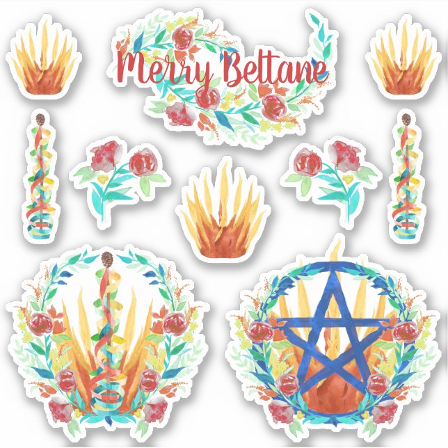 Adesivo Bright Floral Beltane Fire & Maypole Pagan Kids (Frente)