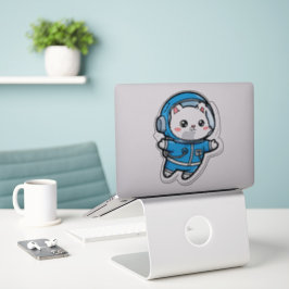 Adesivo Brilhante Transparente - Gato Astronauta Fofo 8x8