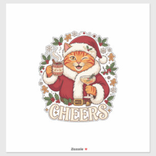 Adesivo Brindes Natal Laranja Gato Chapéu do Papai Noel Be
