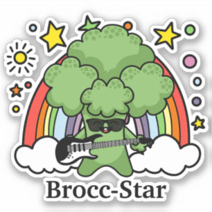 Adesivo Brócolis Tocando Guitarra, Brocc Star e Arco-íris
