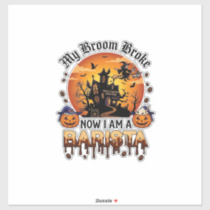 Adesivo Broom Quebrou Barista Halloween Bruxa Café Abóbora