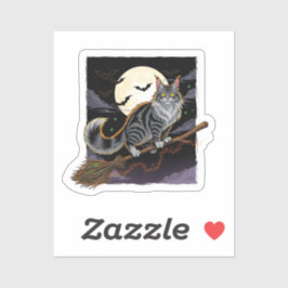 Adesivo Broomstick Rider Coon - Maine Coon Halloween