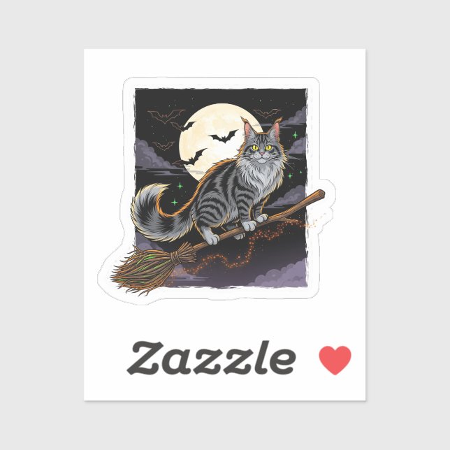 Adesivo Broomstick Rider Coon - Maine Coon Halloween (Folha)