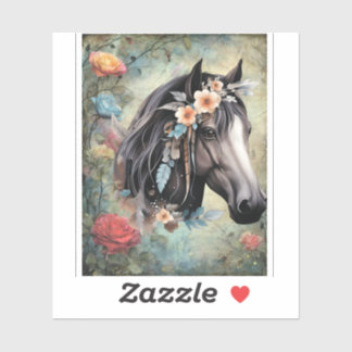 Adesivo  Brown horse in flowers.