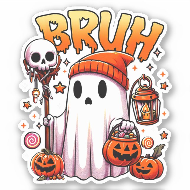 Adesivo Bruh Ghost Halloween Ghost Trick Ou Tratar (Frente)