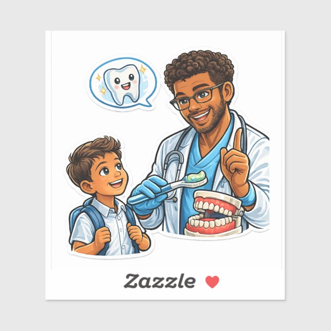 Adesivo Brush Your Teeth Cute Dentist Sticker 🦷 (Folha)