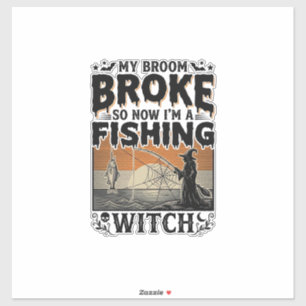 Adesivo Bruxa da Pesca Desenho Vetorial Vintage Halloween_