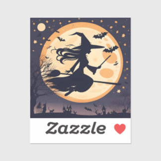 Adesivo Bruxa de Halloween, Bruxa e Lua, Bruxa Voando