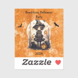 Adesivo Bruxa do Halloween Whimsical e seus amigos felinos