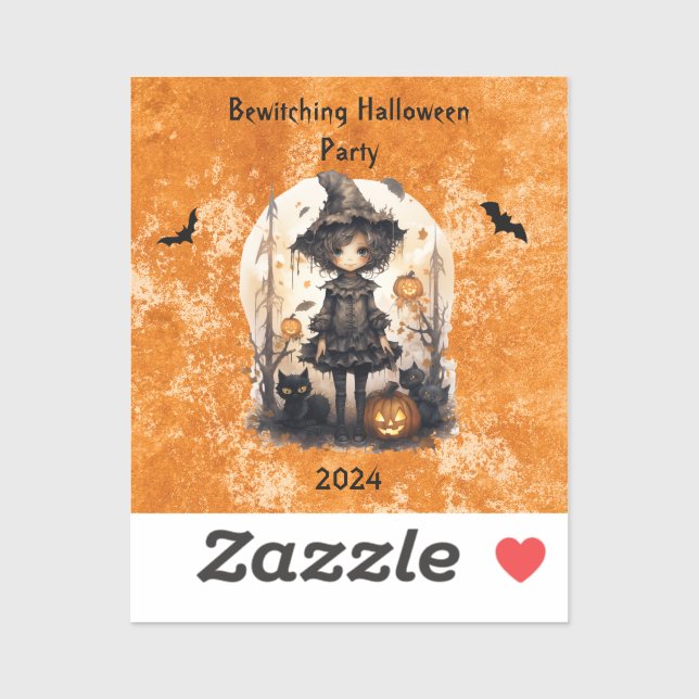 Adesivo Bruxa do Halloween Whimsical e seus amigos felinos (Folha)