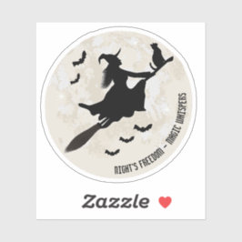 Adesivo bruxa e gato voando sobre uma vassoura