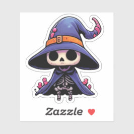 Adesivo Bruxa Esqueleto Fofa - Halloween Kawaii
