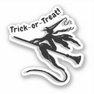 Adesivo Bruxa na vassoura de Halloween
