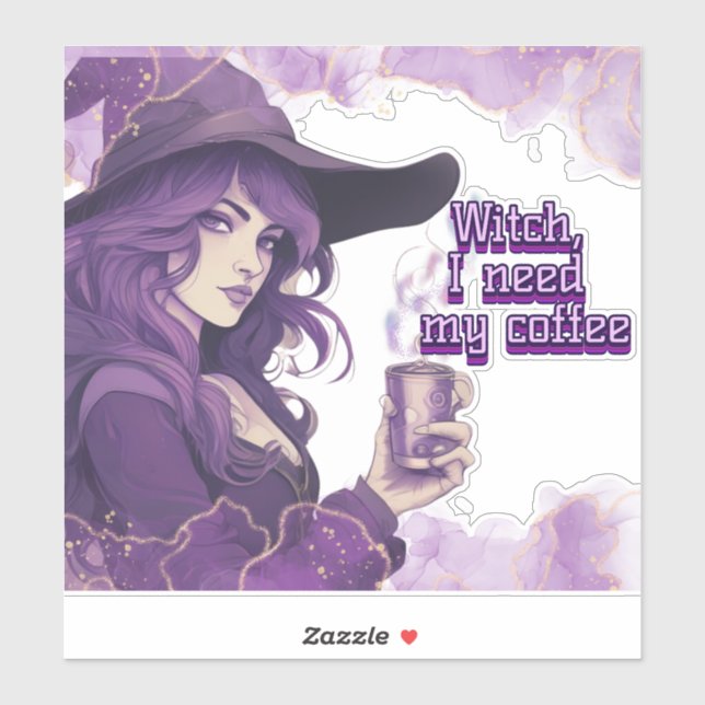 Adesivo Bruxa, preciso do meu café (Folha)