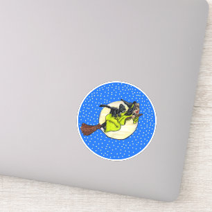 Adesivo Bruxa segurando chapéu voando na lua passada no g