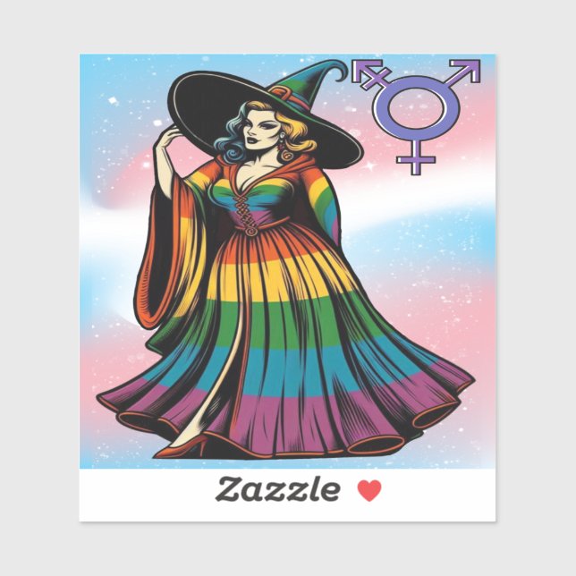 Adesivo Bruxa Transgênero Em Vestuário De Bandeira Arco-Ír (Folha)