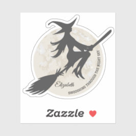 Adesivo bruxa voando sobre vassoura