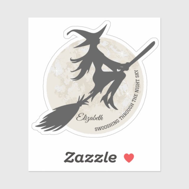 Adesivo bruxa voando sobre vassoura (Folha)