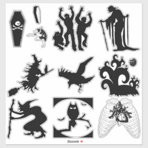 Adesivo Bruxas de Silhueta de Halloween Caixões Zumbis Cor