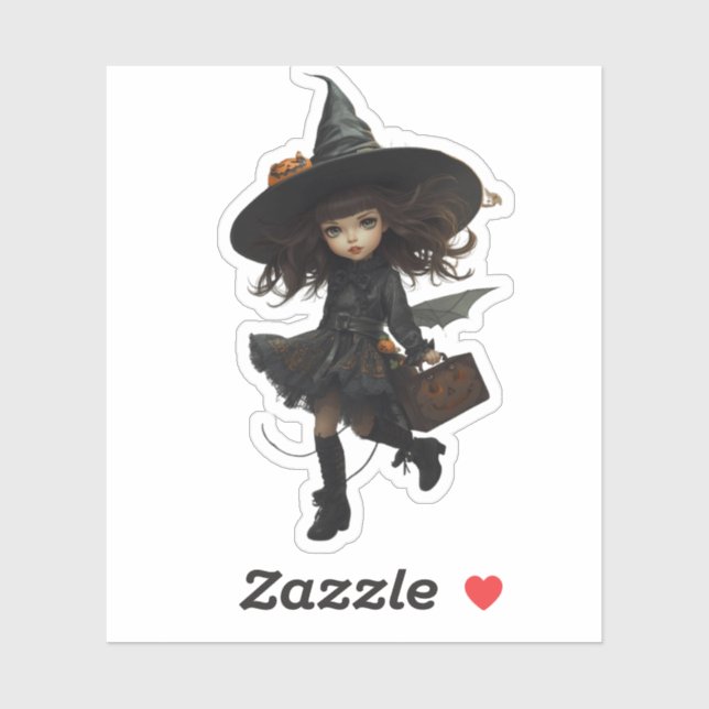 Adesivo Bruxinha Sombria Encantada – Halloween Mágico (Folha)