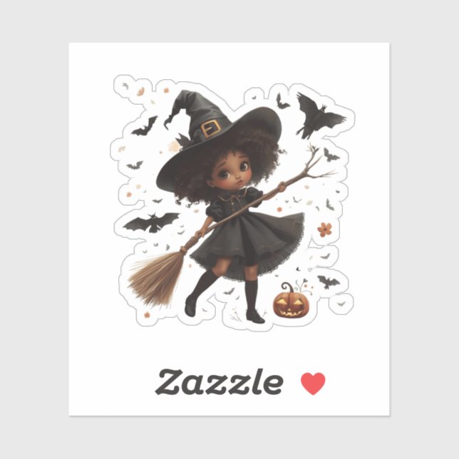 Adesivo Bruxinha Sombria Encantada – Halloween Mágico (Folha)
