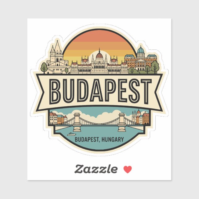Adesivo Budapest Hungary Skyline Retro Travel Badge  (Folha)