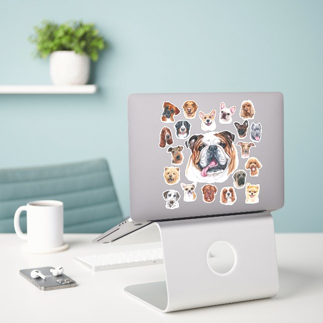Adesivo Buldogue inglês e amigos (Laptop na mesa)