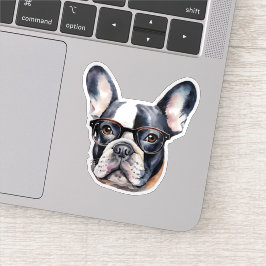 Adesivo Bulldog Francês Usando Óculos Impermeável