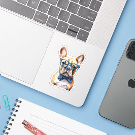Adesivo Bulldog Francês Usando Óculos Impermeável