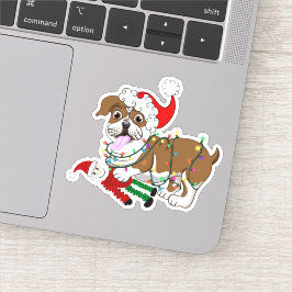 Adesivo Bulldog Inglês Com Luzes de Natal Feliz Natal