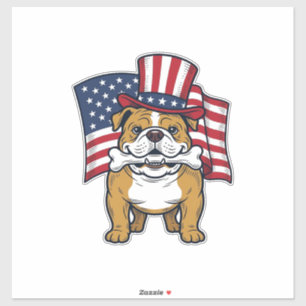 Adesivo Bulldog Patriótico Com Desenho Vetorial de Bandeir