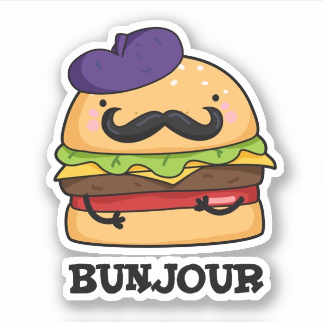 Adesivo Bunjour Funny French Burger Bun Pun (Frente)