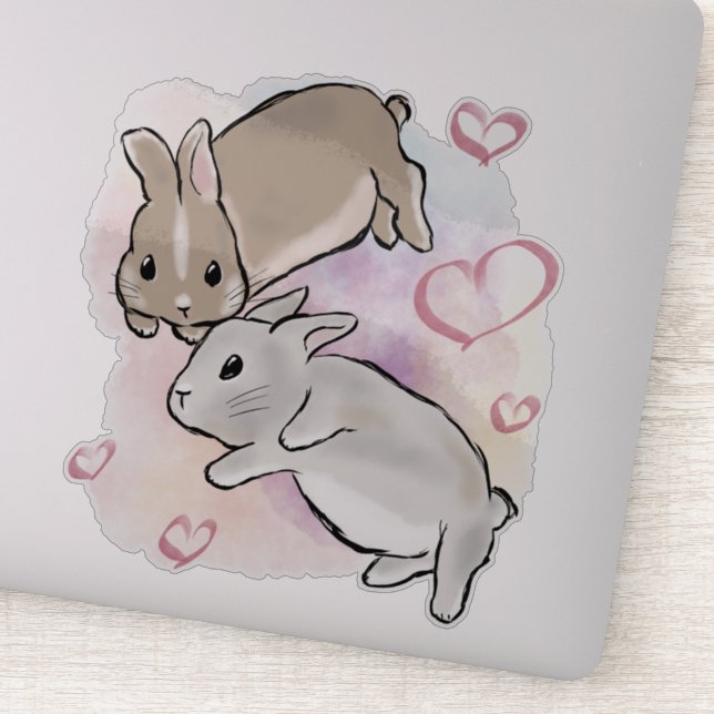 Adesivo Bunnies cuddling watercolor  (Detalhe)