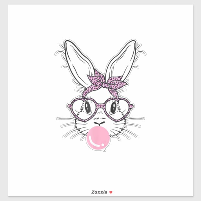 Adesivo Bunny Face Óculos de Leopardo Chiclete Dia de Pásc (Folha)
