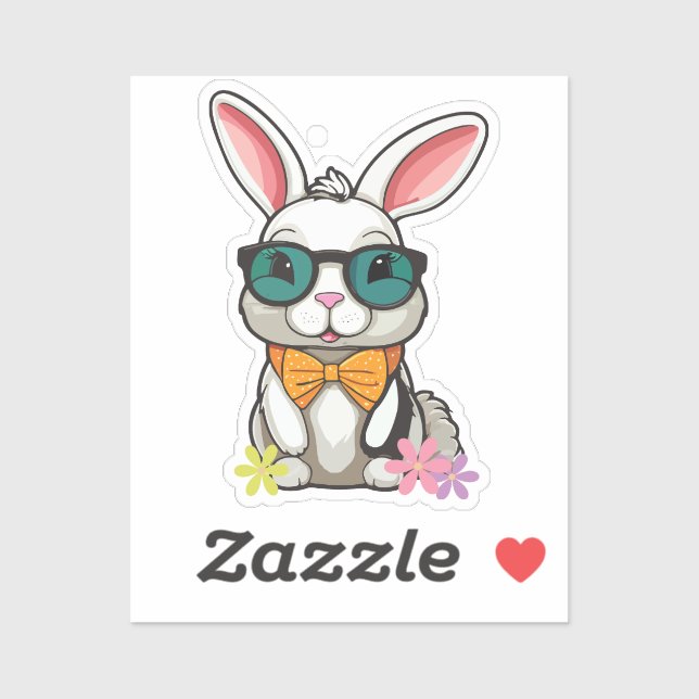 Adesivo Bunny Sticker with Bow and Flowers (Folha)