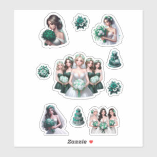 Adesivo Buquê Bride Bridesmaids Emerald White Flower