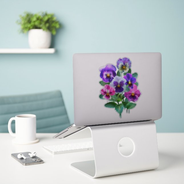 Adesivo Buquê da Flor de Pansy Violets (Laptop na mesa)