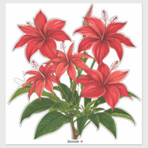 Adesivo Buquê de Flores de Hibisco Vermelho Vibrante