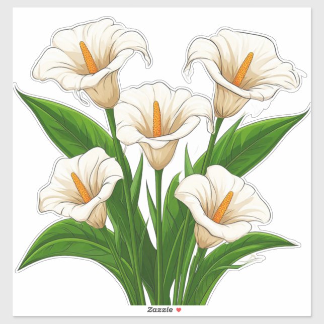 Adesivo Buquê de Lírio-de-Calla Branco com Folhas Verdes (Folha)