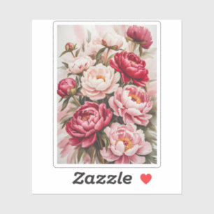 Adesivo Buquê de Peônias Rosa e Vermelho em Aquarela Elega