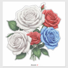 Buquê de Rosas Brancas, Vermelhas e Azuis