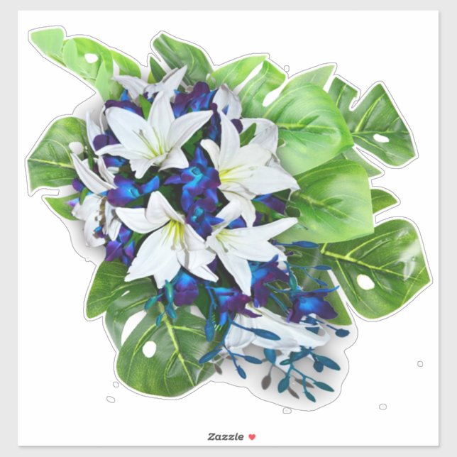 Adesivo Buquês de flores de seda azul, violeta e branca (Folha)