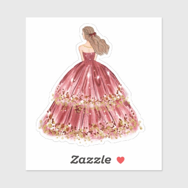 Adesivo Burgundy/Dourada Princesa Vestido Cortado Vinheta- (Folha)