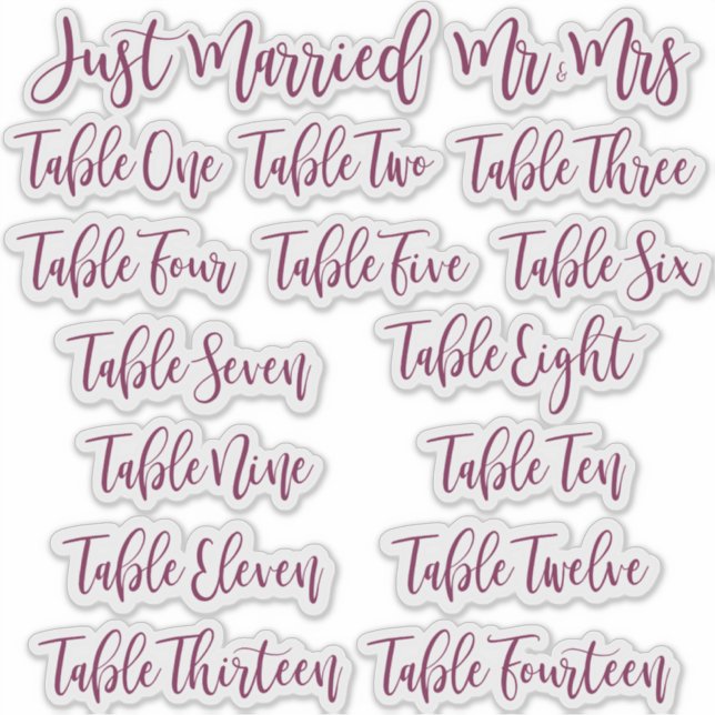 Adesivo Burgundy Typography Just Married, Mr & Mrs & Table (Frente)