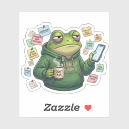 Adesivo Burnout Frog Overwhelmed Work From Home Sticker