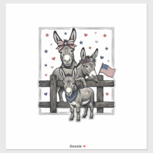 Adesivo Burros Patrióticos Camisa Vintage 4 de Julho Desig