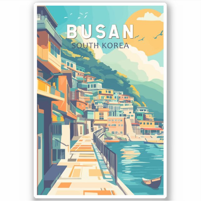 Adesivo Busan South Korea Viagem Art Vintage (Frente)