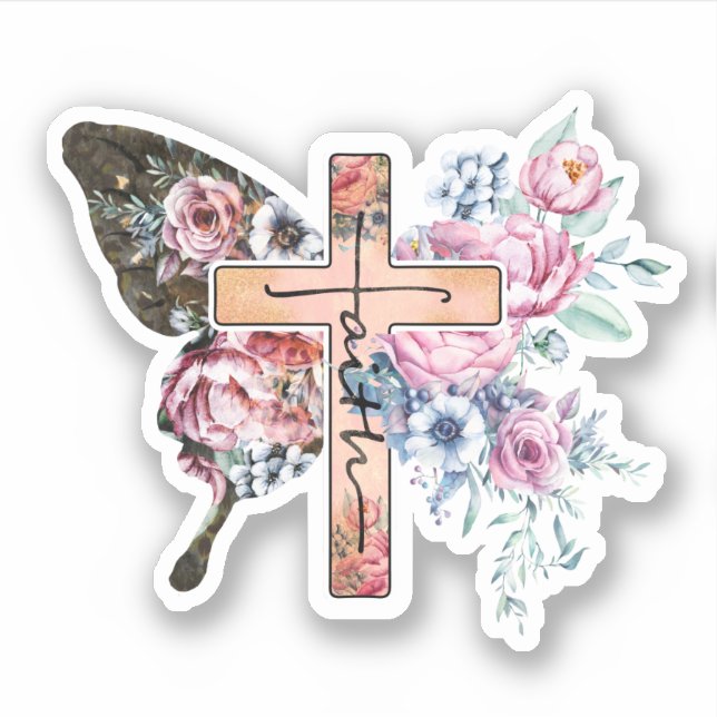 Adesivo Butterfly Cross Faith floral (Frente)