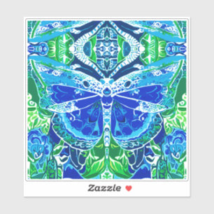 Adesivo Butterfly e Medallion Batik Padrões em Azul